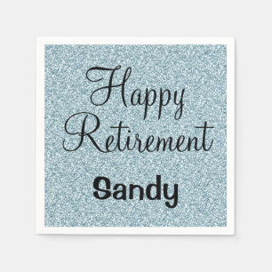 Glam Happy Retirement Blue Silver Glitter Sparkles Napkins