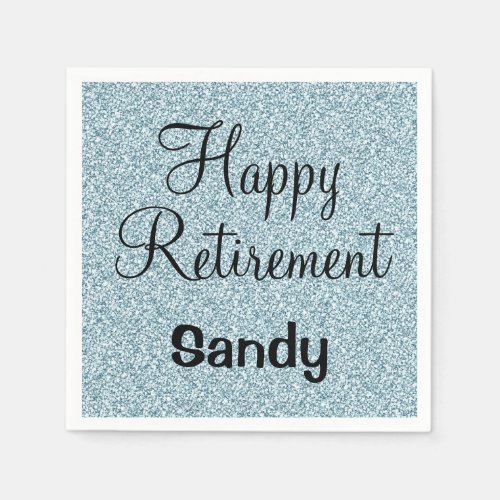 Glam Happy Retirement Blue Silver Glitter Sparkles Napkins