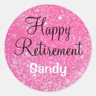 Glam Happy Retirement Hot Pink Glitter Sparkle Classic Round Sticker