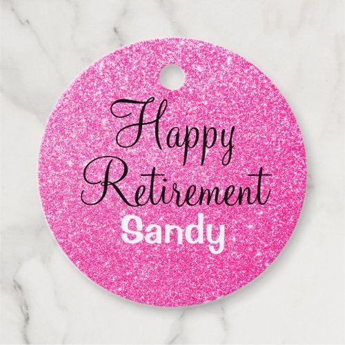 Glam Happy Retirement Hot Pink Glitter Sparkle Favor Tags