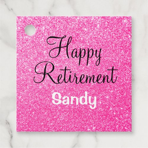 Glam Happy Retirement Hot Pink Glitter Sparkle Favor Tags