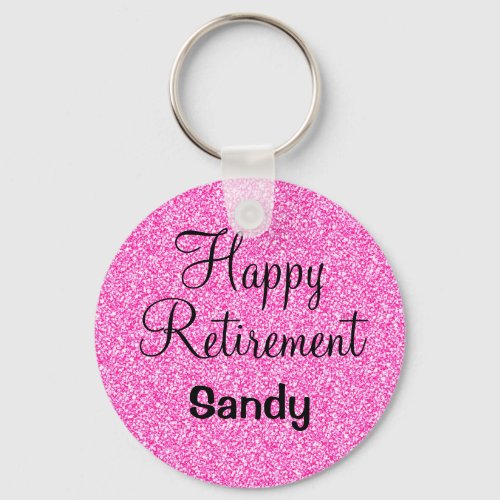 Glam Happy Retirement Hot Pink Glitter Sparkle Keychain