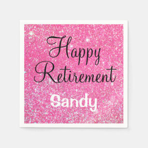 Glam Happy Retirement Hot Pink Glitter Sparkle Napkins