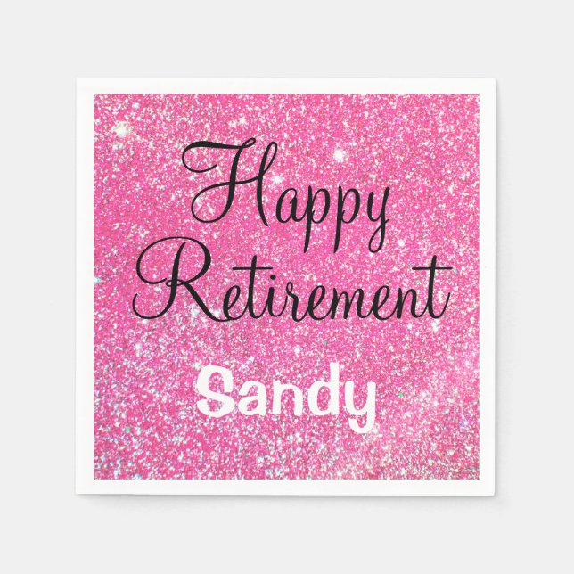 Glam Happy Retirement Hot Pink Glitter Sparkle Napkins (Front)