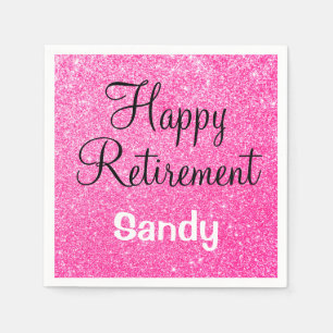 Glam Happy Retirement Hot Pink Glitter Sparkle Napkins