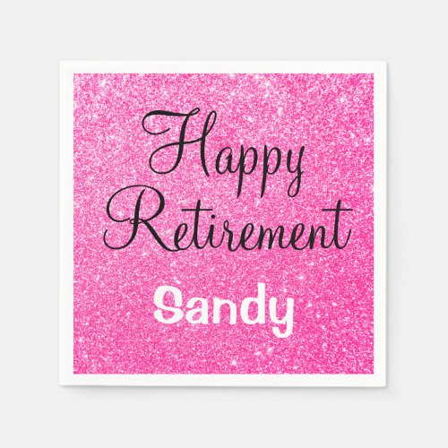 Glam Happy Retirement Hot Pink Glitter Sparkle Napkins