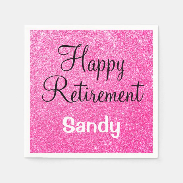 Glam Happy Retirement Hot Pink Glitter Sparkle Napkins (Front)