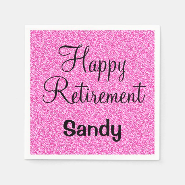 Glam Happy Retirement Hot Pink Glitter Sparkle Napkins (Front)