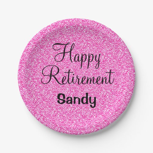 Glam Happy Retirement Hot Pink Glitter Sparkle Paper Plates