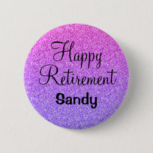 Glam Happy Retirement Ombre Purple Glitter Sparkle Button