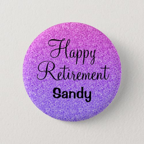 Glam Happy Retirement Ombre Purple Glitter Sparkle Button