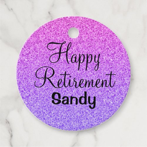 Glam Happy Retirement Ombre Purple Glitter Sparkle Favor Tags