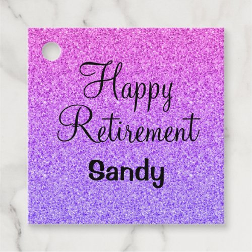 Glam Happy Retirement Ombre Purple Glitter Sparkle Favor Tags