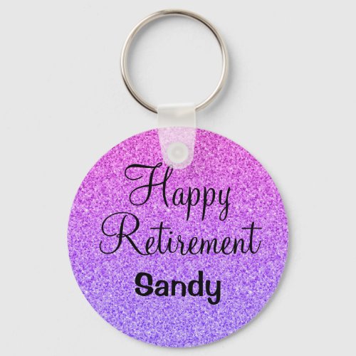 Glam Happy Retirement Ombre Purple Glitter Sparkle Keychain