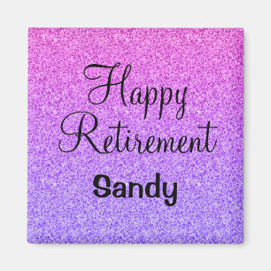Glam Happy Retirement Ombre Purple Glitter Sparkle Magnet