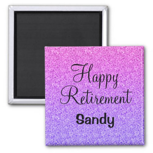 Glam Happy Retirement Ombre Purple Glitter Sparkle Magnet