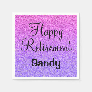 Glam Happy Retirement Ombre Purple Glitter Sparkle Napkins