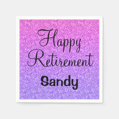 Glam Happy Retirement Ombre Purple Glitter Sparkle Napkins