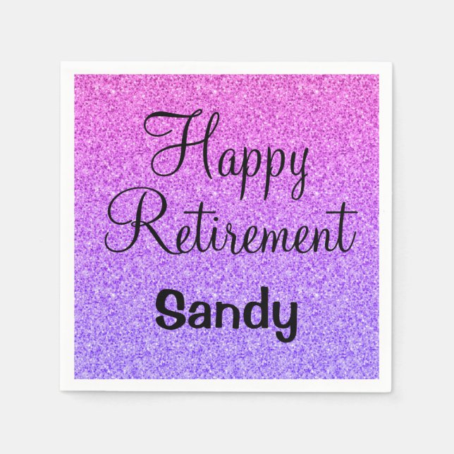 Glam Happy Retirement Ombre Purple Glitter Sparkle Napkins (Front)