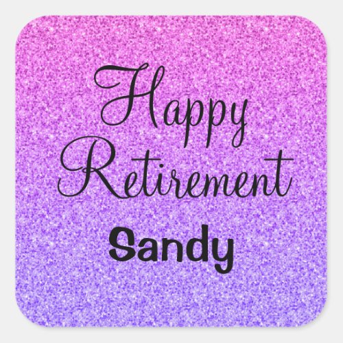 Glam Happy Retirement Ombre Purple Glitter Sparkle Square Sticker