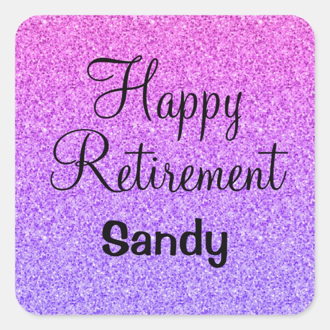 Glam Happy Retirement Ombre Purple Glitter Sparkle Square Sticker (Front)