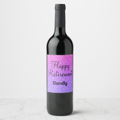 Glam Happy Retirement Ombre Purple Glitter Sparkle Wine Label