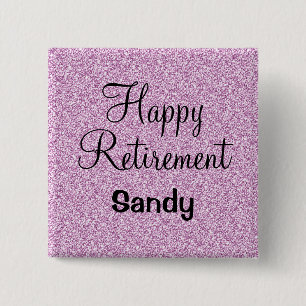 Glam Happy Retirement Purple Glitter Sparkle Button