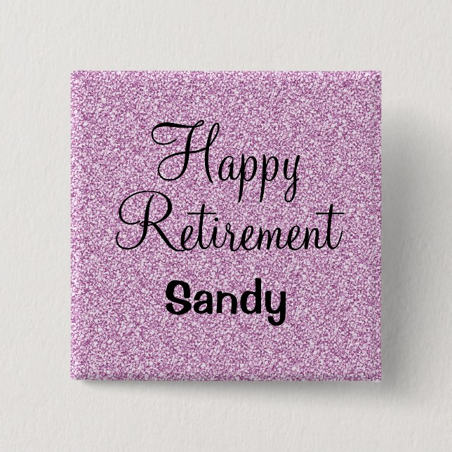 Glam Happy Retirement Purple Glitter Sparkle Button (Front)
