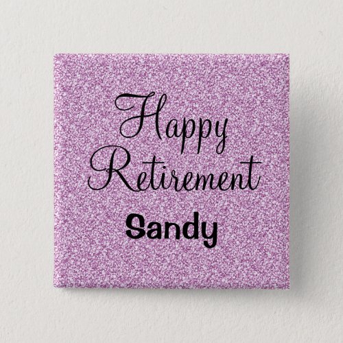 Glam Happy Retirement Purple Glitter Sparkle Button