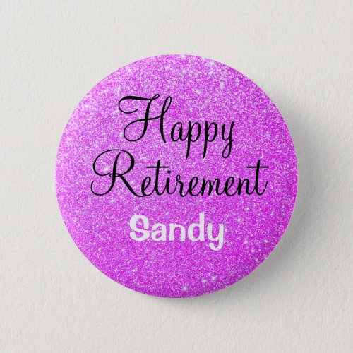 Glam Happy Retirement Purple Glitter Sparkle Button