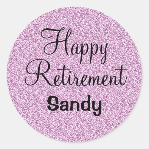 Glam Happy Retirement Purple Glitter Sparkle Classic Round Sticker