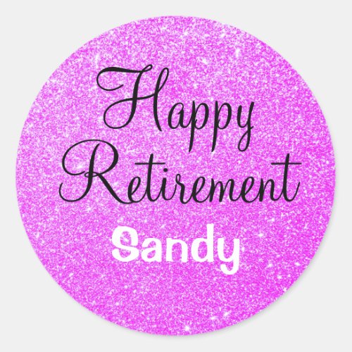 Glam Happy Retirement Purple Glitter Sparkle Classic Round Sticker