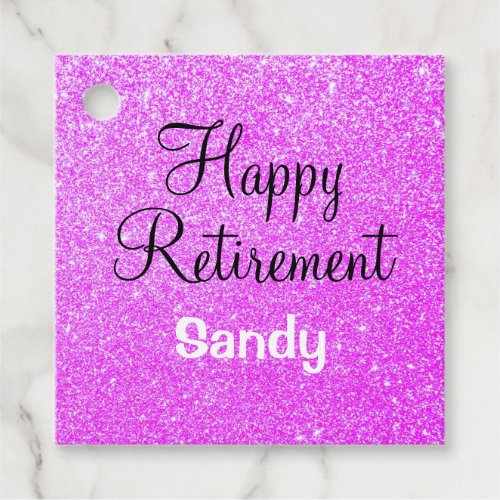 Glam Happy Retirement Purple Glitter Sparkle Favor Tags