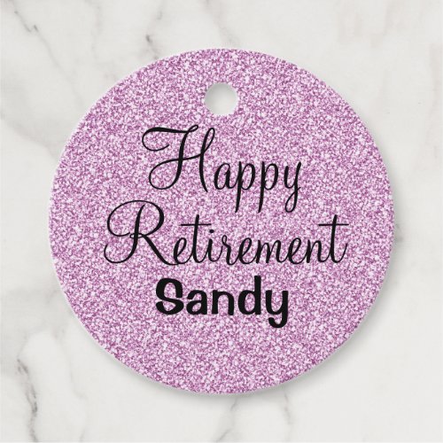 Glam Happy Retirement Purple Glitter Sparkle Favor Tags