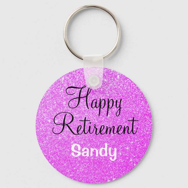 Glam Happy Retirement Purple Glitter Sparkle Keychain (Front)