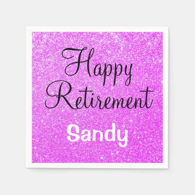Glam Happy Retirement Purple Glitter Sparkle Napkins (Front)