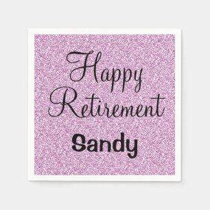 Glam Happy Retirement Purple Glitter Sparkle Napkins