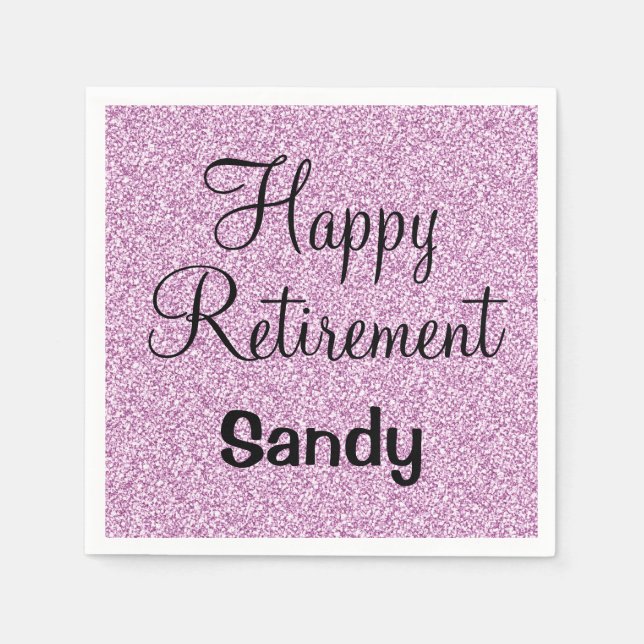 Glam Happy Retirement Purple Glitter Sparkle Napkins (Front)