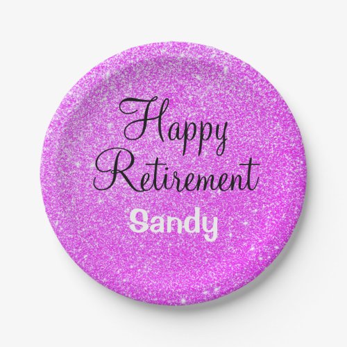 Glam Happy Retirement Purple Glitter Sparkle Paper Plates