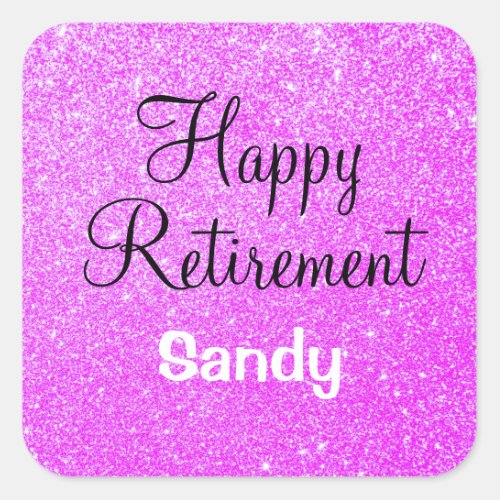 Glam Happy Retirement Purple Glitter Sparkle Square Sticker