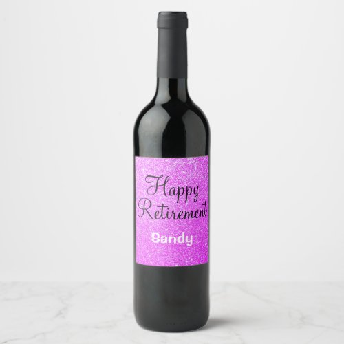 Glam Happy Retirement Purple Glitter Sparkle Wine Label