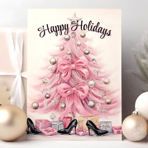 Glam Heels Pink Christmas Tree Happy Holidays Holiday Card