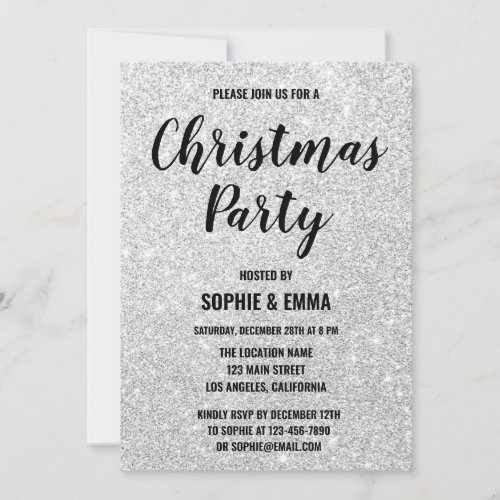 Glam Holiday Christmas Party Silver Glitter Bling Invitation