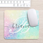 Glam Holographic Glitter Colorful Pretty Pattern Mouse Pad<br><div class="desc">Easily personalize this pretty colorful holographic pastel glitter bokeh background with your custom monogram and/or name.</div>