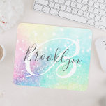 Glam Holographic Glitter Colorful Pretty Pattern Mouse Pad<br><div class="desc">Easily personalize this pretty colorful holographic pastel glitter bokeh background with your custom monogram and/or name.</div>
