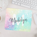 Glam Holographic Glitter Colorful Pretty Pattern Mouse Pad<br><div class="desc">Easily personalize this pretty colorful holographic pastel glitter bokeh background with your custom monogram and/or name.</div>