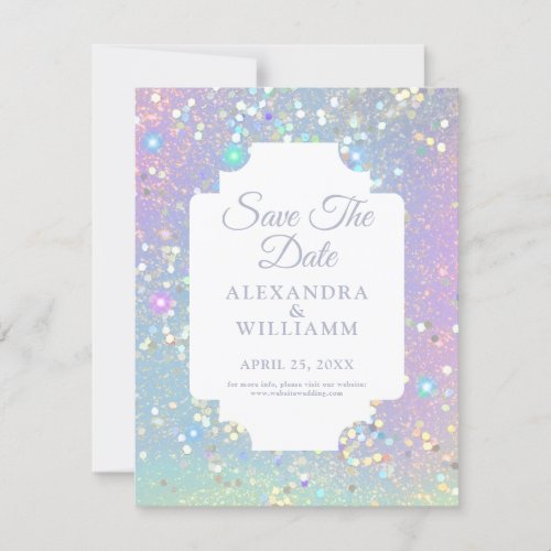 Glam Holographic Glitter Modern Save The Date