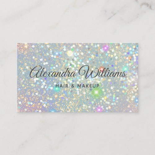 Glam Holographic Glitter Modern Trendy Blue Teal Business Card
