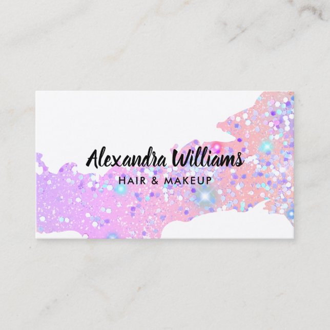 Glam Holographic Glitter Modern Trendy Unique Business Card (Front)