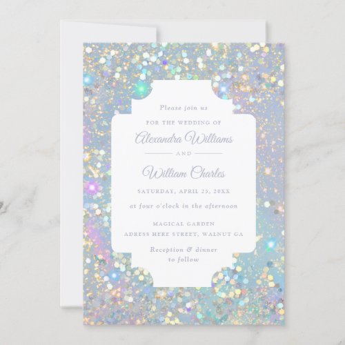 Glam Holographic Glitter Modern Wedding Invitation